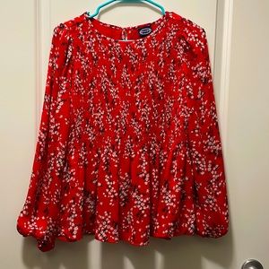 Scoop White Flower Print Peplum Blouse